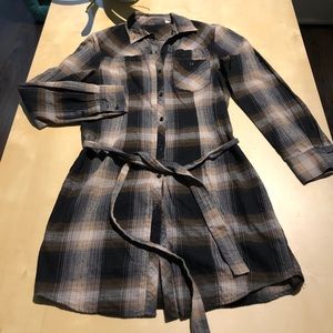 2/$30- BDG black and grey plaid shirt dress